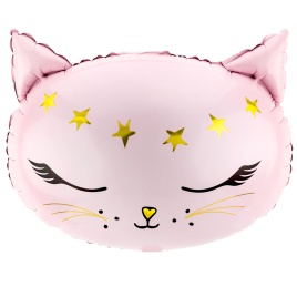 Шар фольгированный фигура, Голова, Волшебный котенок, Розовый 19"/48 см Fa
