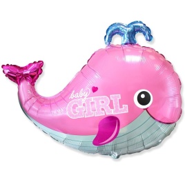 Шар фольгированный фигура Маленький кит розовый 34"/86 см FM