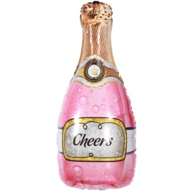 Шар фольгированный фигура, Бутылка Шампанское, Золотая корона, Розовое 35"/89 см Fa